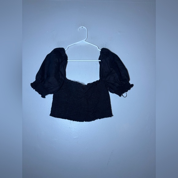 Reformation Mora Linen Smocked Crop Top in Black size XL - Picture 2 of 5
